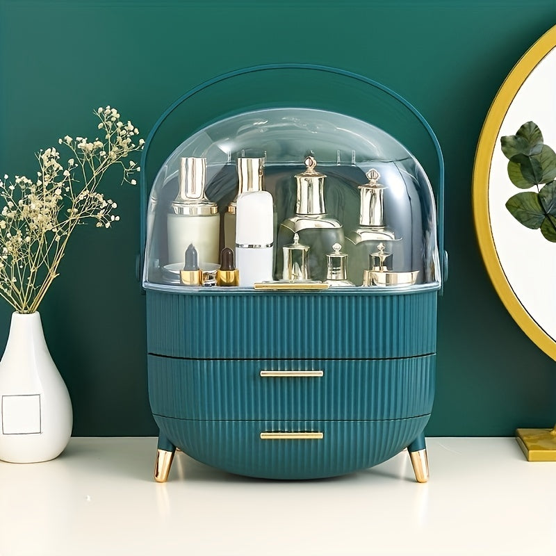 Cosmetic Storage Organizer with Cover and Desktop Cabinet for Makeup and Accessories