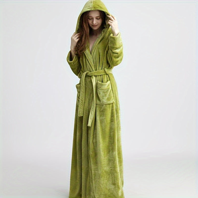 Koral Fleece Hamom Kiyim, Uzoq Yengli, Juftlik Usuli, Qopqoqli, Kuz va Qish Uchun