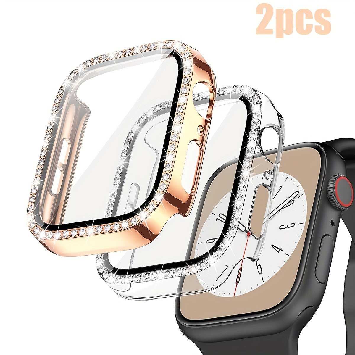 Women's Shiny Diamond PC Watch Shell with HD Hardened Glass Screen Protector for Apple Watch 40mm 44mm 45mm 49mm