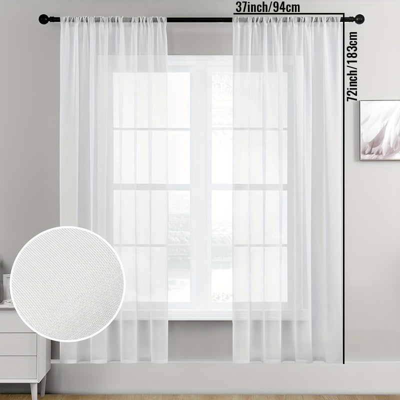 Juego de 2 cortinas de cocina semi-translúcidas con textura de lino blancas para cafetería, sala de estar y dormitorio