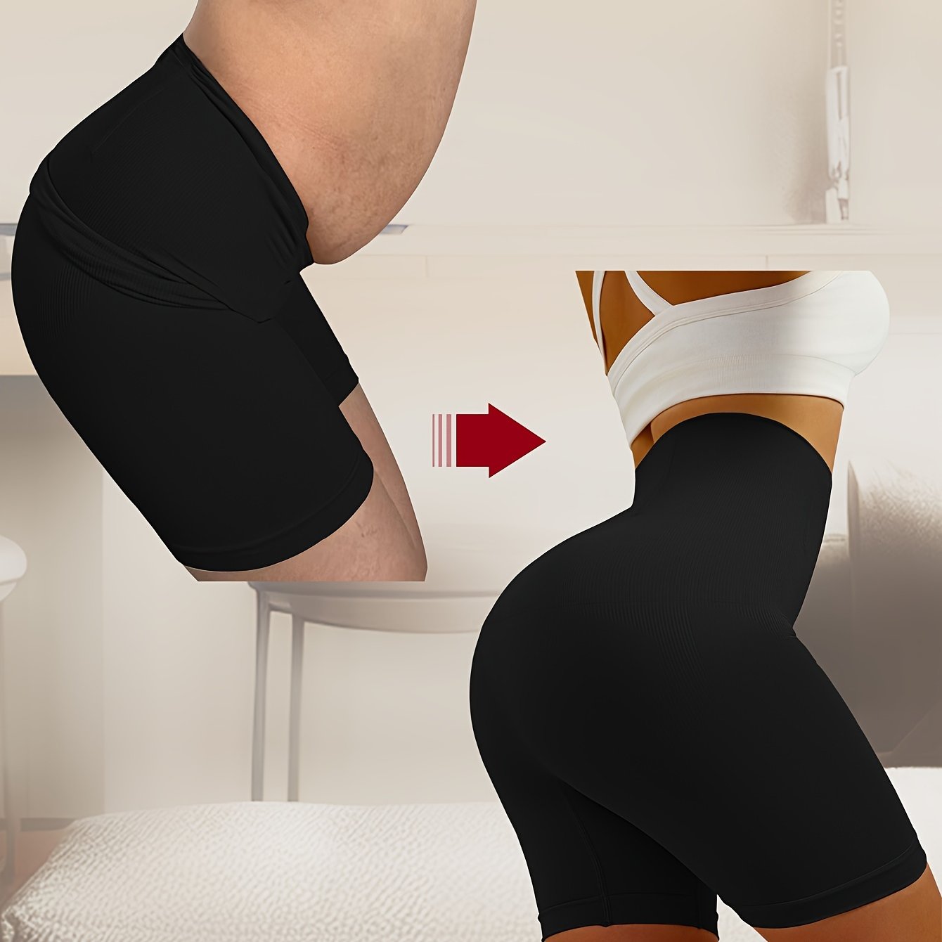 High-Waist Tummy Control Yoga Shorts for Pregnant Women in Beige Seamless Butt Lifting Support Panels
