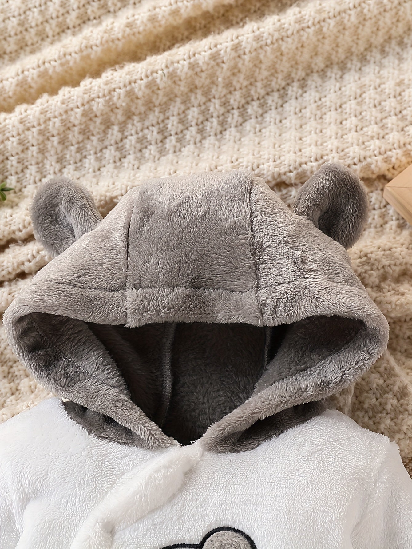 Baby Boys Winter Plush Footed Bodysuit with Animal Pattern and Warm Knit Fabric