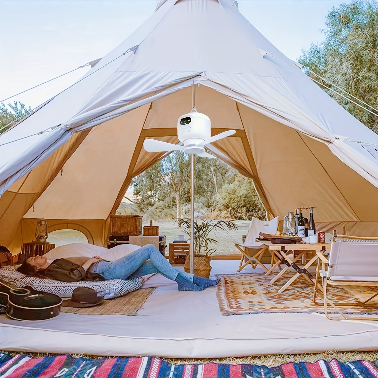 Rechargeable Camping Fan with Night Light, High Velocity, 3 Speed Settings, 12-Hour Battery Life