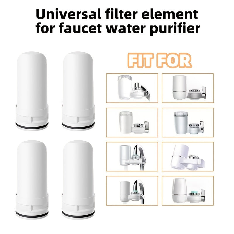 4-Pack Faucet Water Filter Cartridges Ceramic Plastic Removes Chlorine Impurities Lasts 6 Months