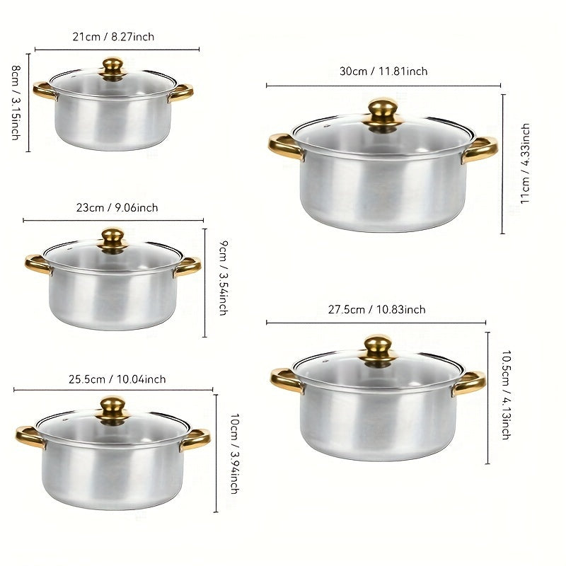 Olla de sopa de acero inoxidable con doble asa para cocinas de inducción, antiadherente y fácil de limpiar