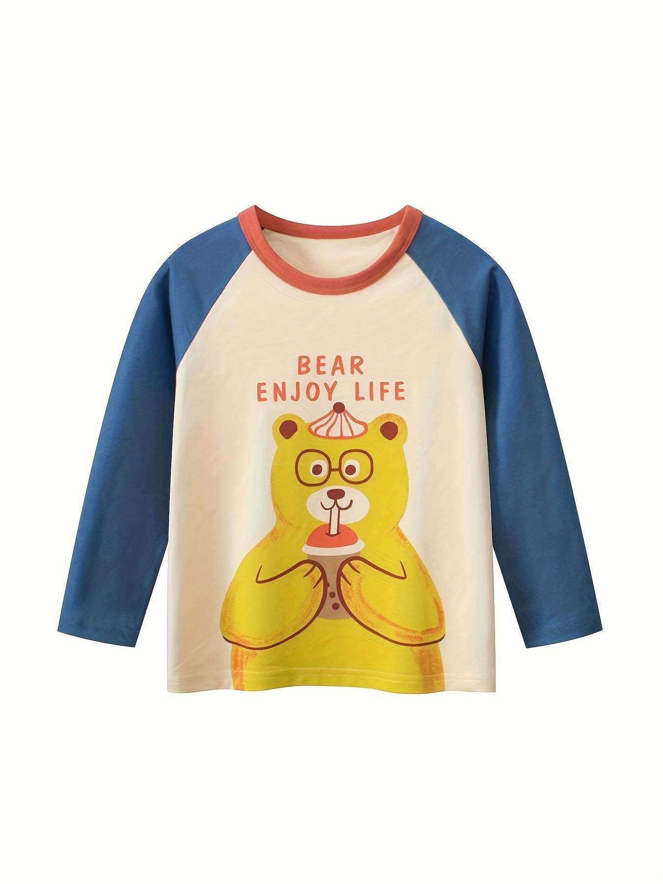 Kids' Long Sleeve Cotton T-Shirts Set for Boys with Cartoon Graphics in Yellow Green Blue Orange for Spring Fall Casual Wear