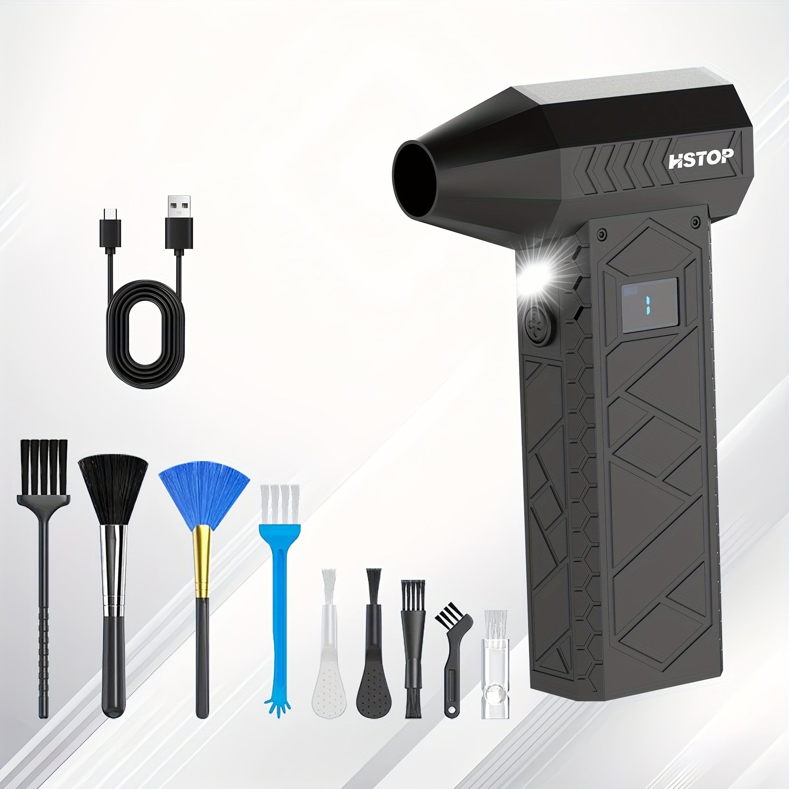 4-скоростной беспроводной турбо-вентилятор с воздушным дустером мощностью 100 Вт, USB-заряжаемый, с цифровым дисплеем, несколько насадок для клавиатур, автомобилей, дома и использования на улице - Турбо-джетный вентилятор