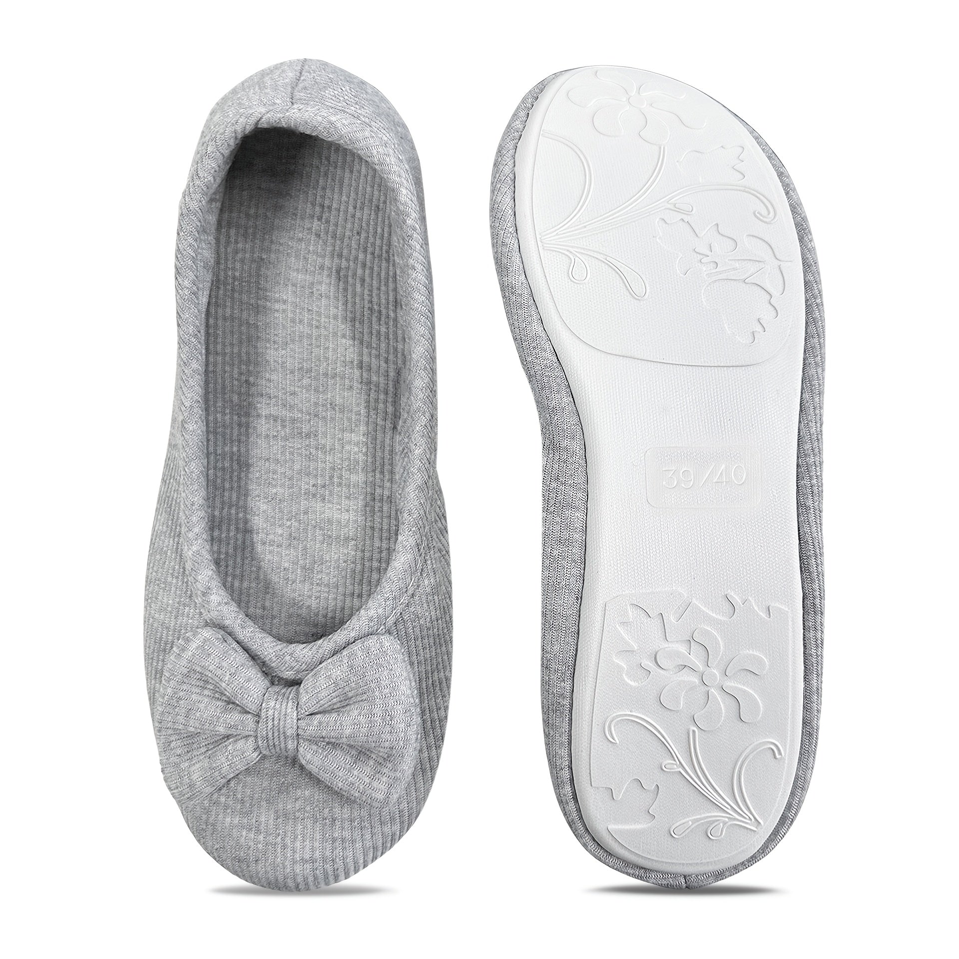 Women's Gray Ballerina Flats with Bow Non-Slip Soft Sole
