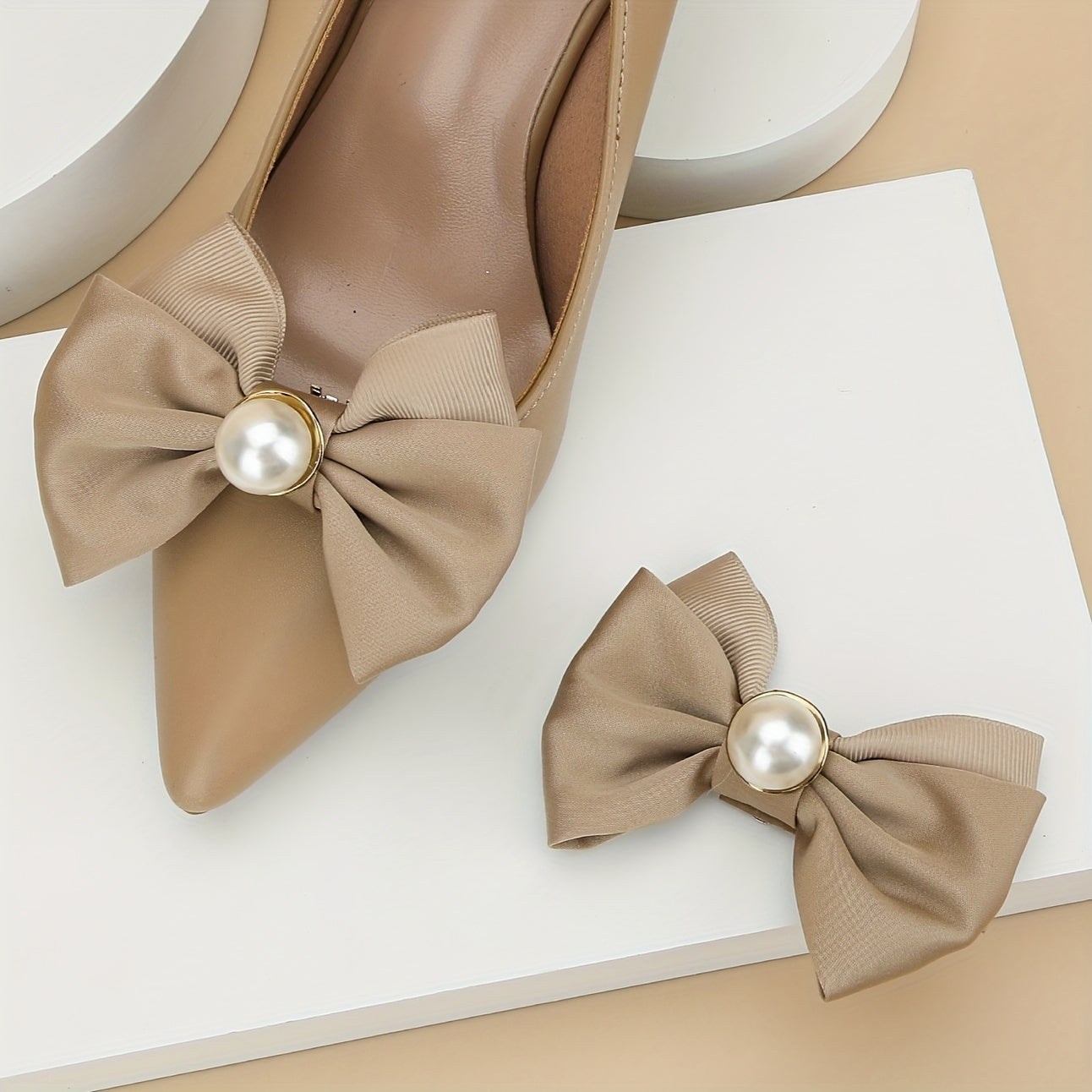 Women Faux Pearl Bowknot Shoe Clips Detachable Buckles for Wedding High Heels