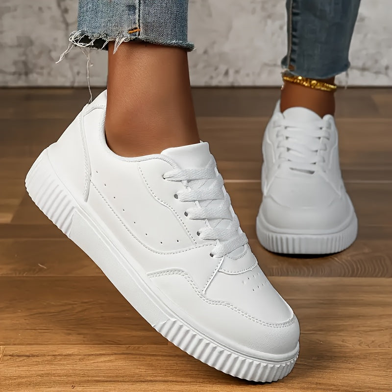 Women's White Low-Top Skate Sneakers Non-Slip Casual Shoe