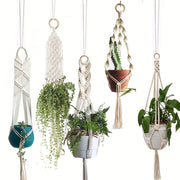 Soporte para plantas de macramé blanco bohemio para macetas y cuencos de interior