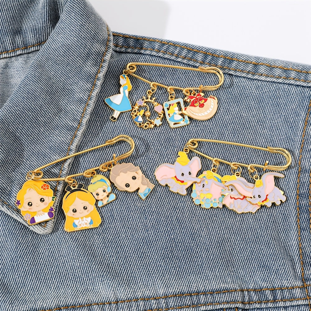 Set of 3 Cartoon Princess and Dumbo Enamel Brooch Pins Zinc Alloy Kids Girls Backpack Clothes Jewelry