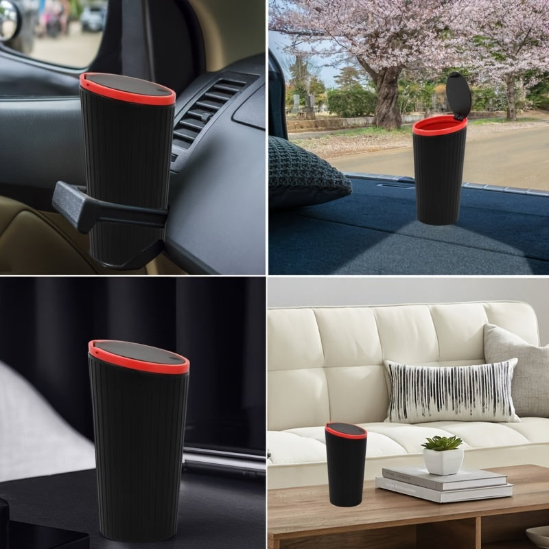 Coche Mini Press Cubo de basura con tapa, material PP duradero para reposabrazos o portavasos