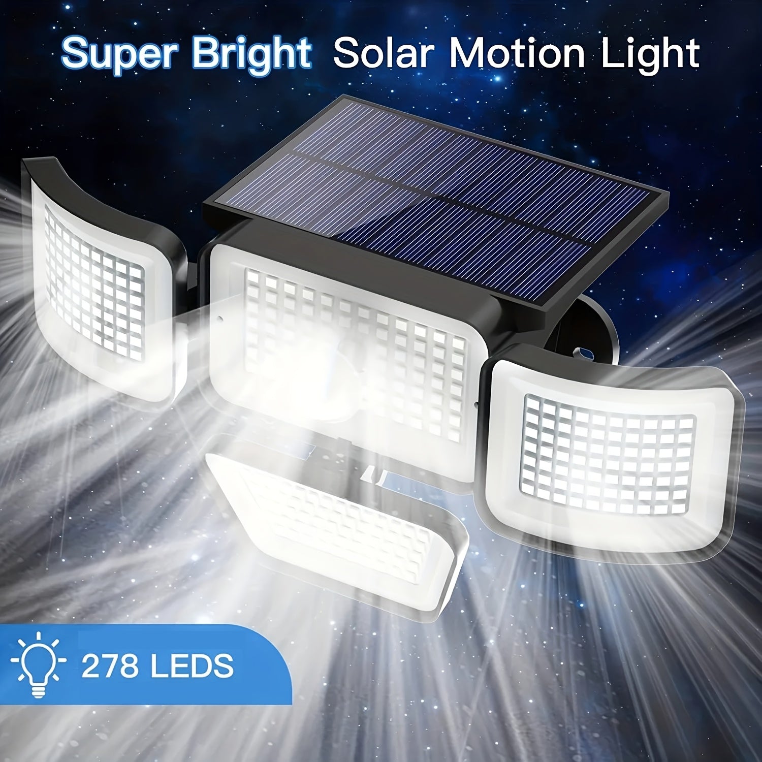 278 LED Solar Outdoor Light with 4 Adjustable Heads IP65 Waterproof Security Garden Lamp