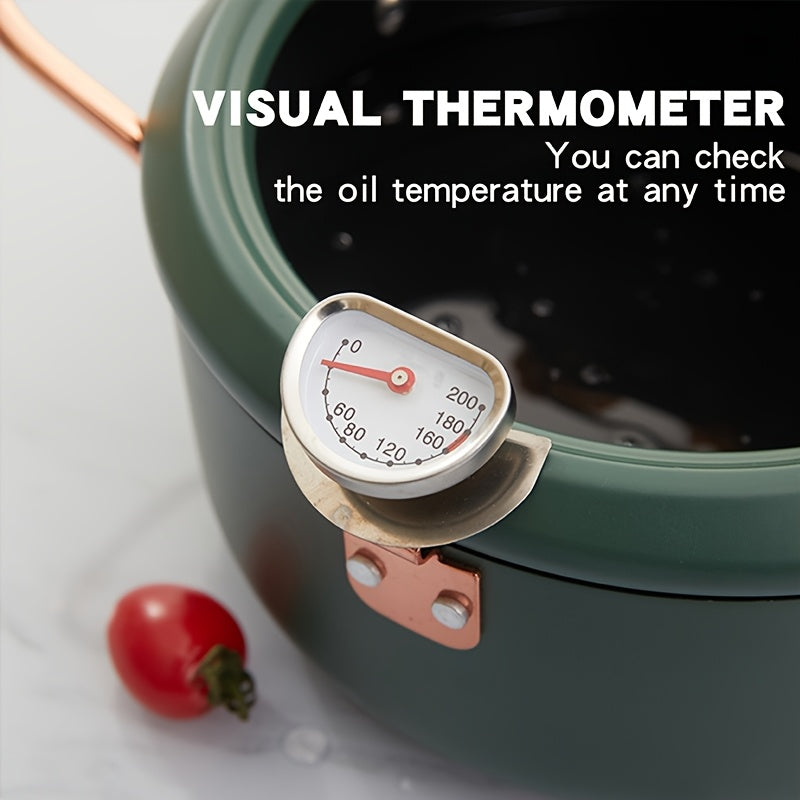 Stainless Steel Deep Fryer with Temperature Gauge and Splash Prevention for Gas and Induction