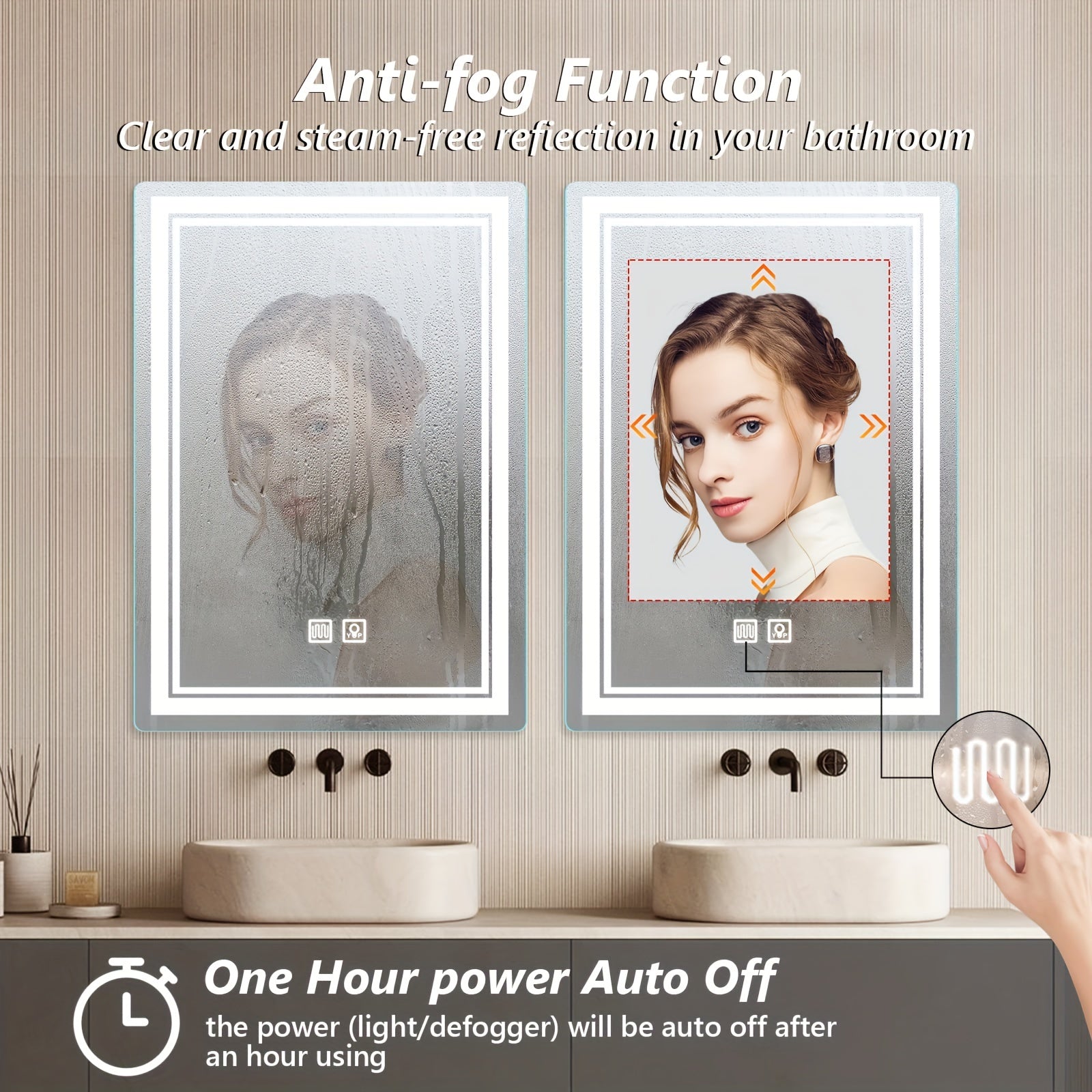 Touch-Controlled LED Bathroom Mirror with Adjustable Brightness and Defogging