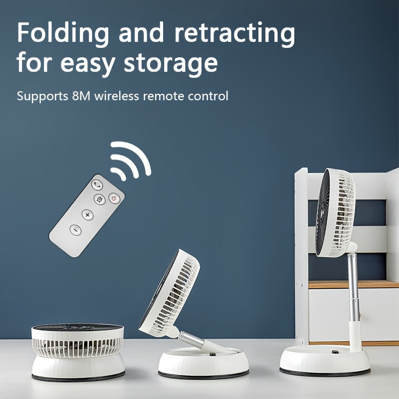 Portable Retractable Floor Fan with Remote, Rechargeable Battery, Oscillating Indoor Outdoor Fan