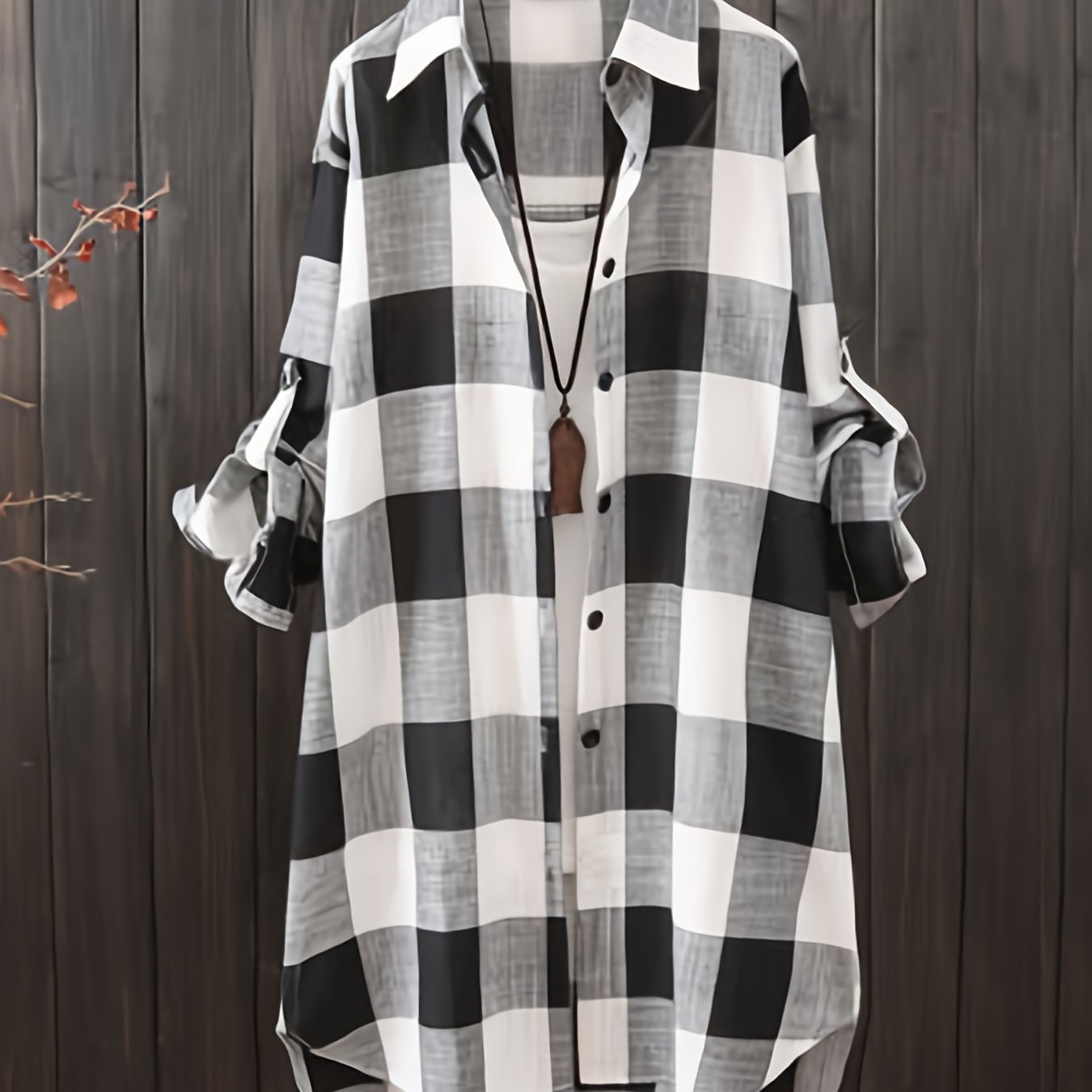 Women's Plaid Shirt Blouse Long Sleeve Button-Up Lightweight Linen Blend Casual All Seasons