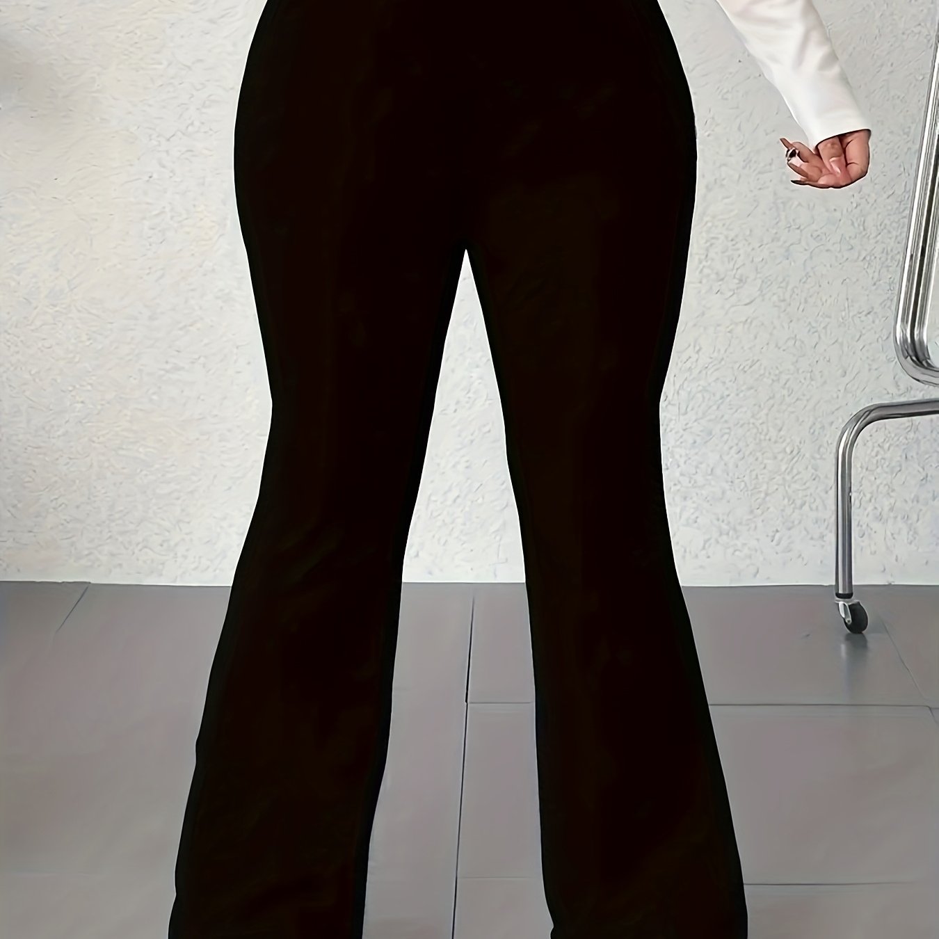 Women's Plus Size Flare Pants Lightweight Polyester Navy Blue High-Rise Elastic Waist