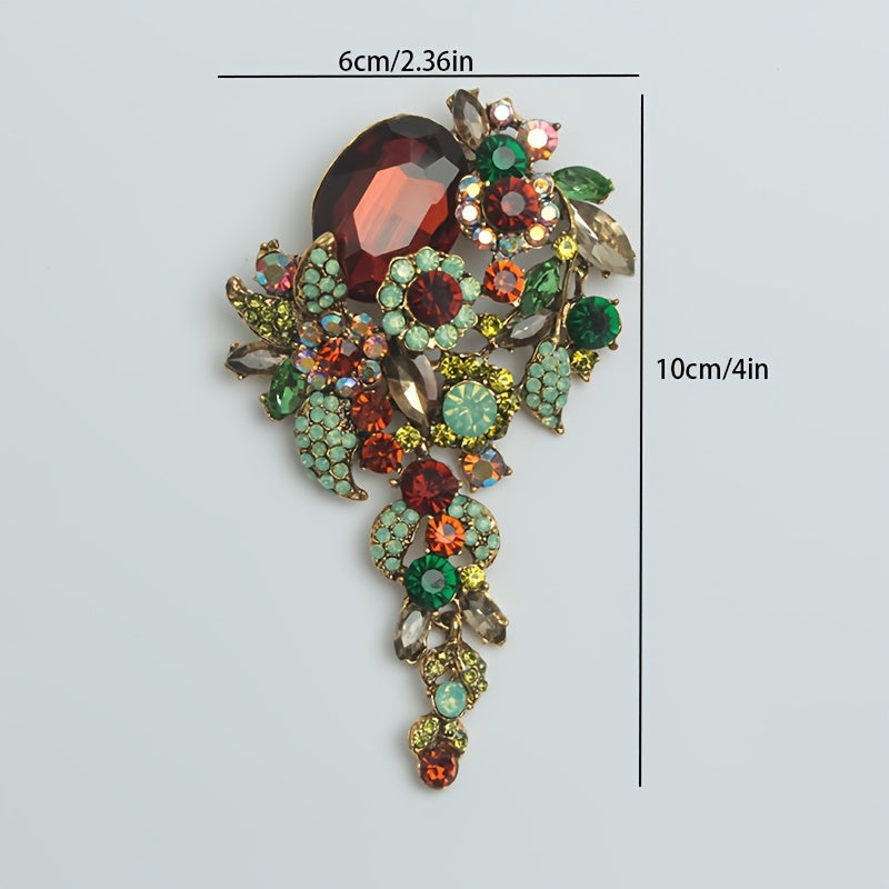 Oversized Crystal Glass Brooch for Women Elegant Alloy Rhinestone Lapel Pin