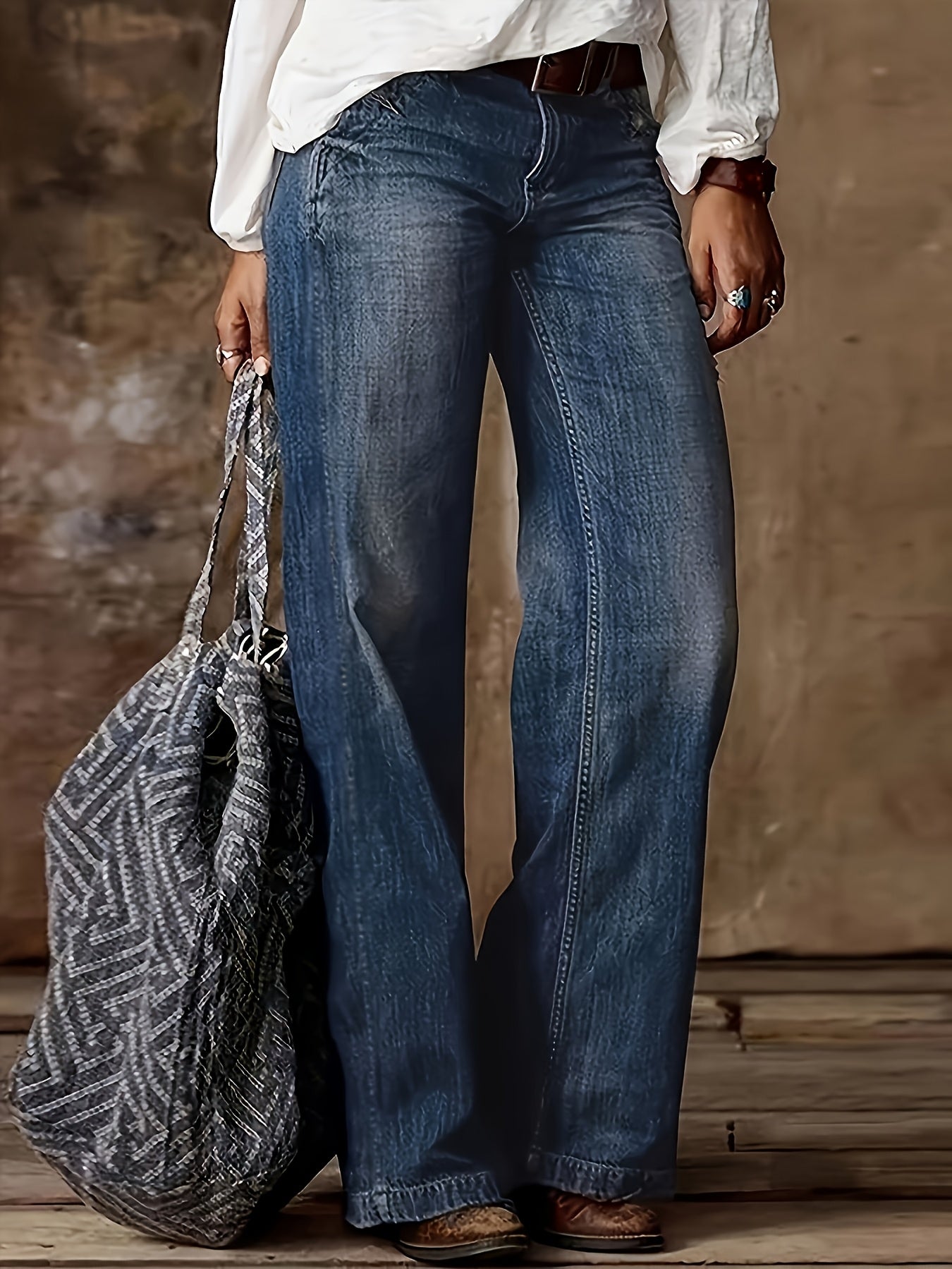 Plus Size Women's Denim Straight Leg Jeans Light Blue Casual Stretch