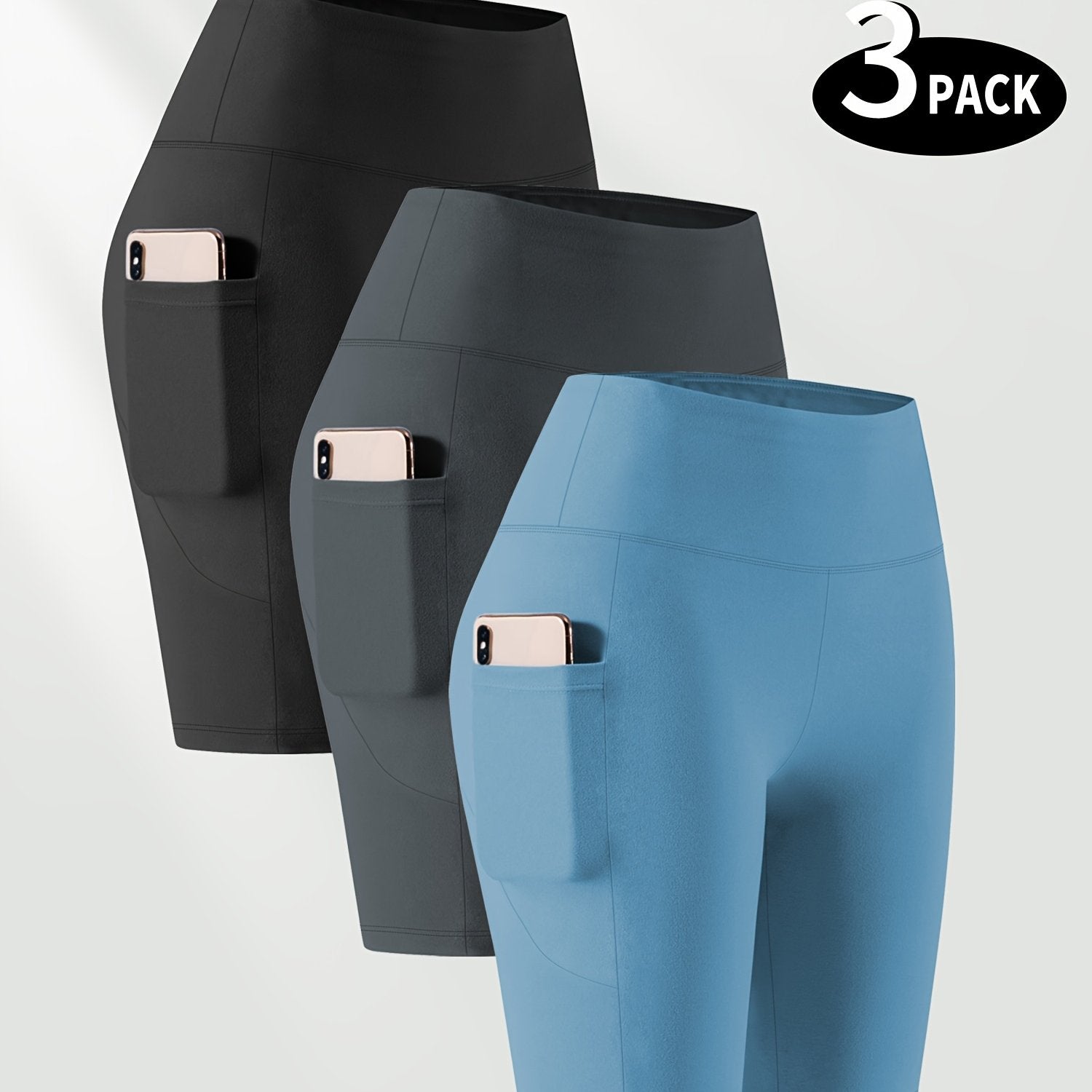 Ayollar uchun kattaroq o'lchamli yuqori belli bir rangli shortlar faoliyat kiyimlari to'plami, 3 ta