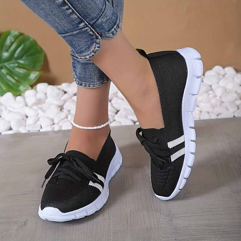 Women's Lace Up Sneakers Knit Low Top Walking Shoes Casual Lightweight Flat Footwear