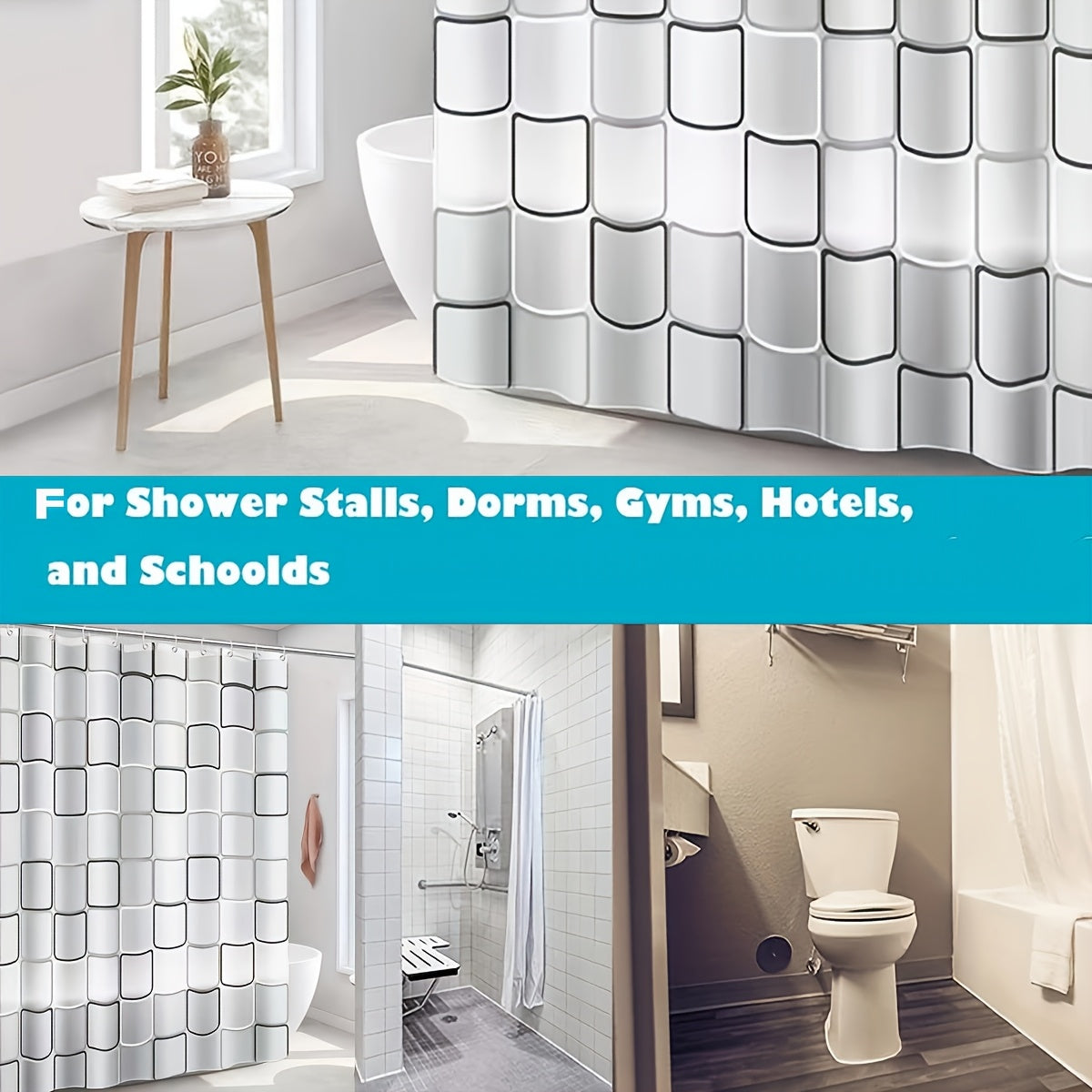 Geometric Pattern Waterproof Shower Curtain with Hooks PEVA Easy Clean Bathroom Decor