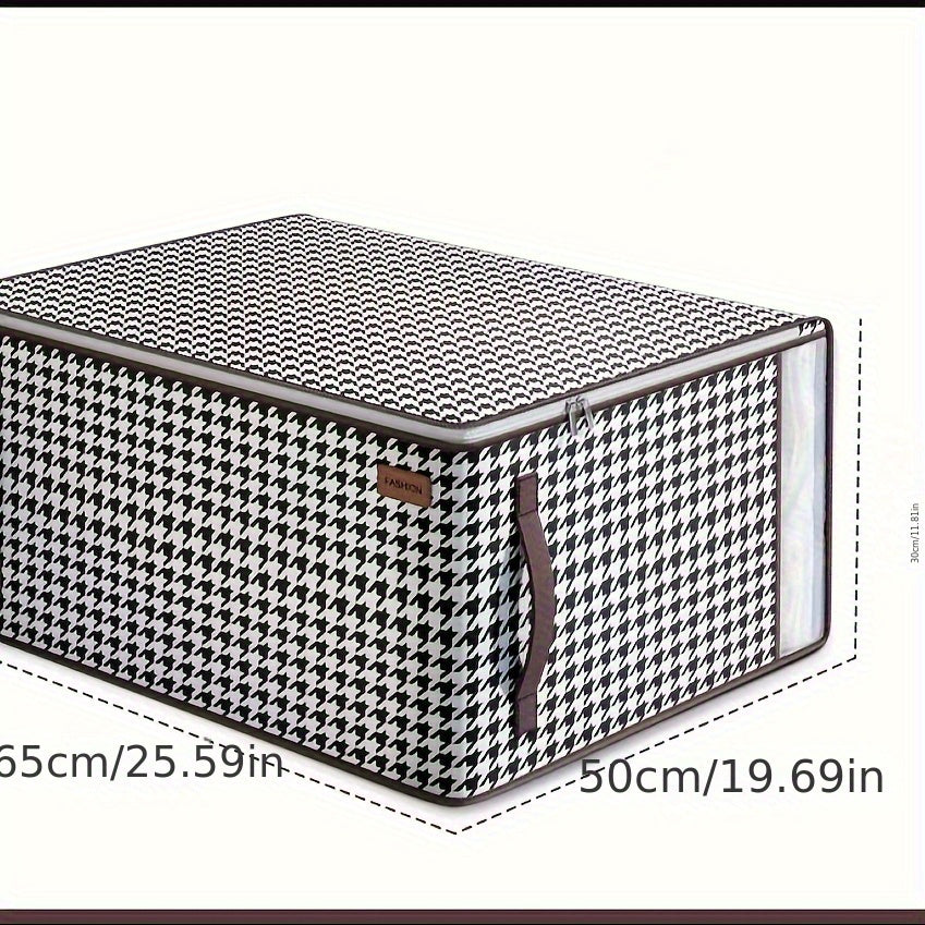 Bolsa de almacenamiento bajo la cama con estampado de pata de gallo, mezcla de algodón, impermeable, espaciosa, para mantas y ropa