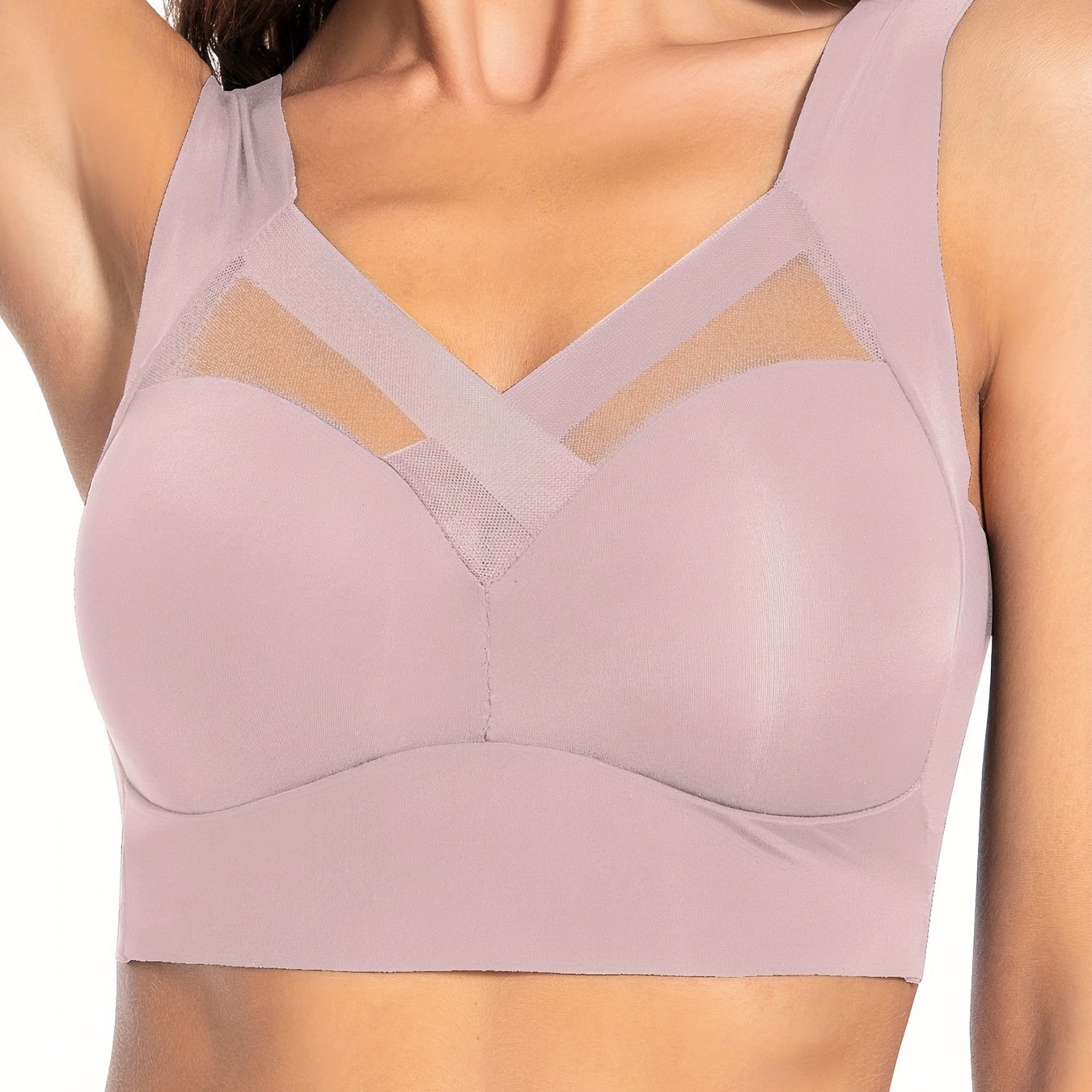 Plus Size Women's Sports Bra Nylon Mesh Breathable V-Neck Full Coverage