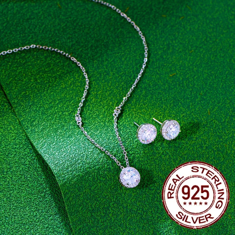 Women's Jewelry Set Necklace and Stud Earrings Sterling Silver Cubic Zirconia