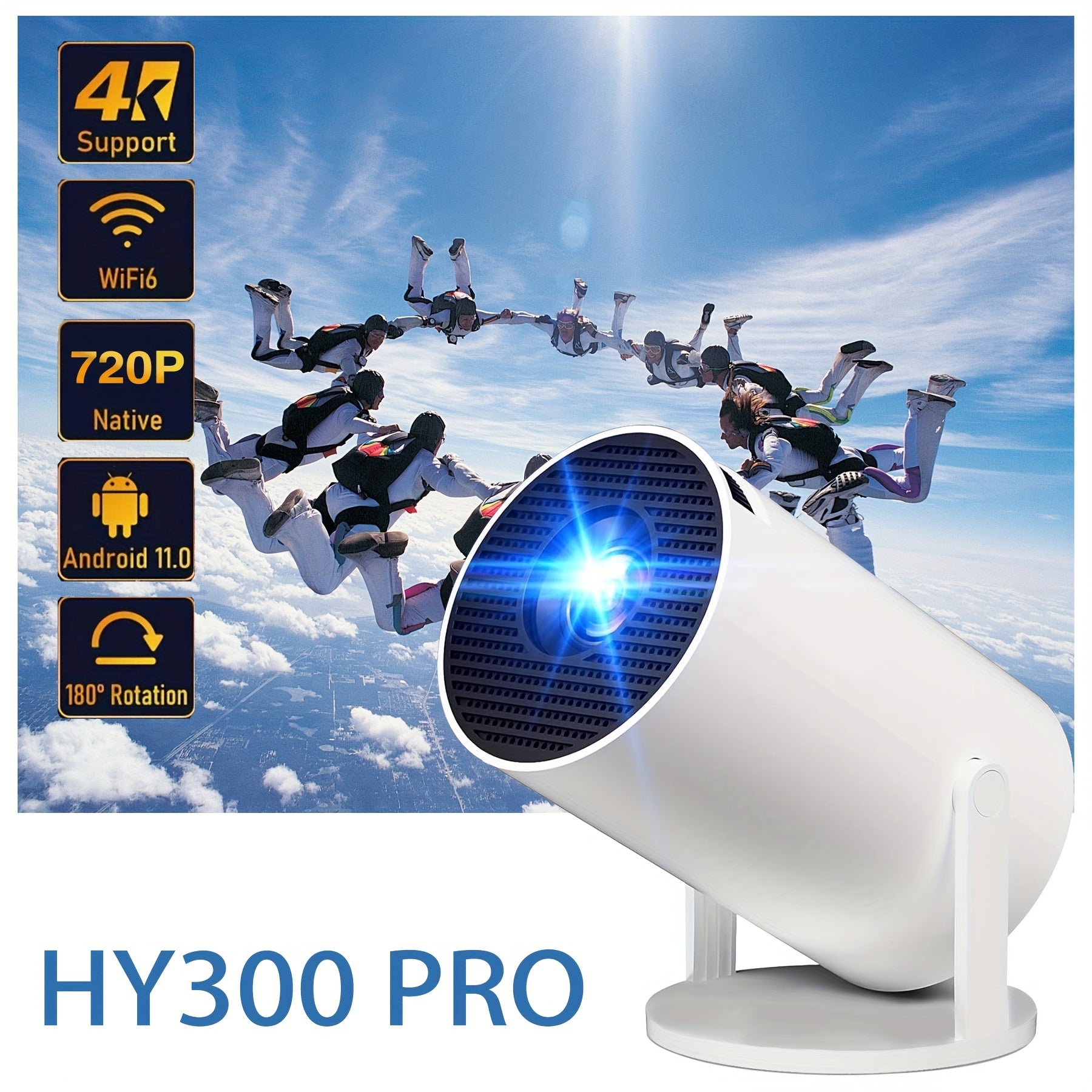 Portable Wireless Portable Projector 4K UHD Android WiFi for Home Outdoor