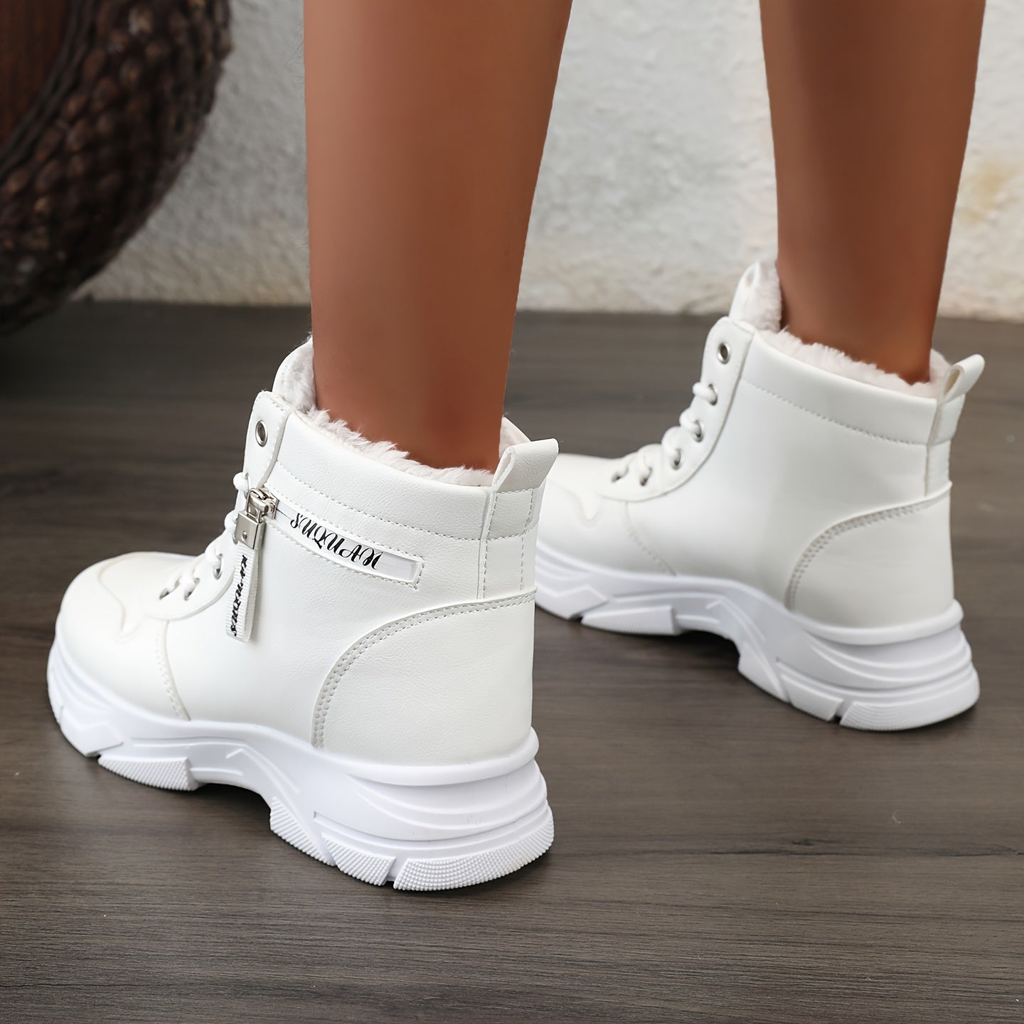Women's Warm Plush-Lined Ankle Boots with Side Zipper for Winter Snow