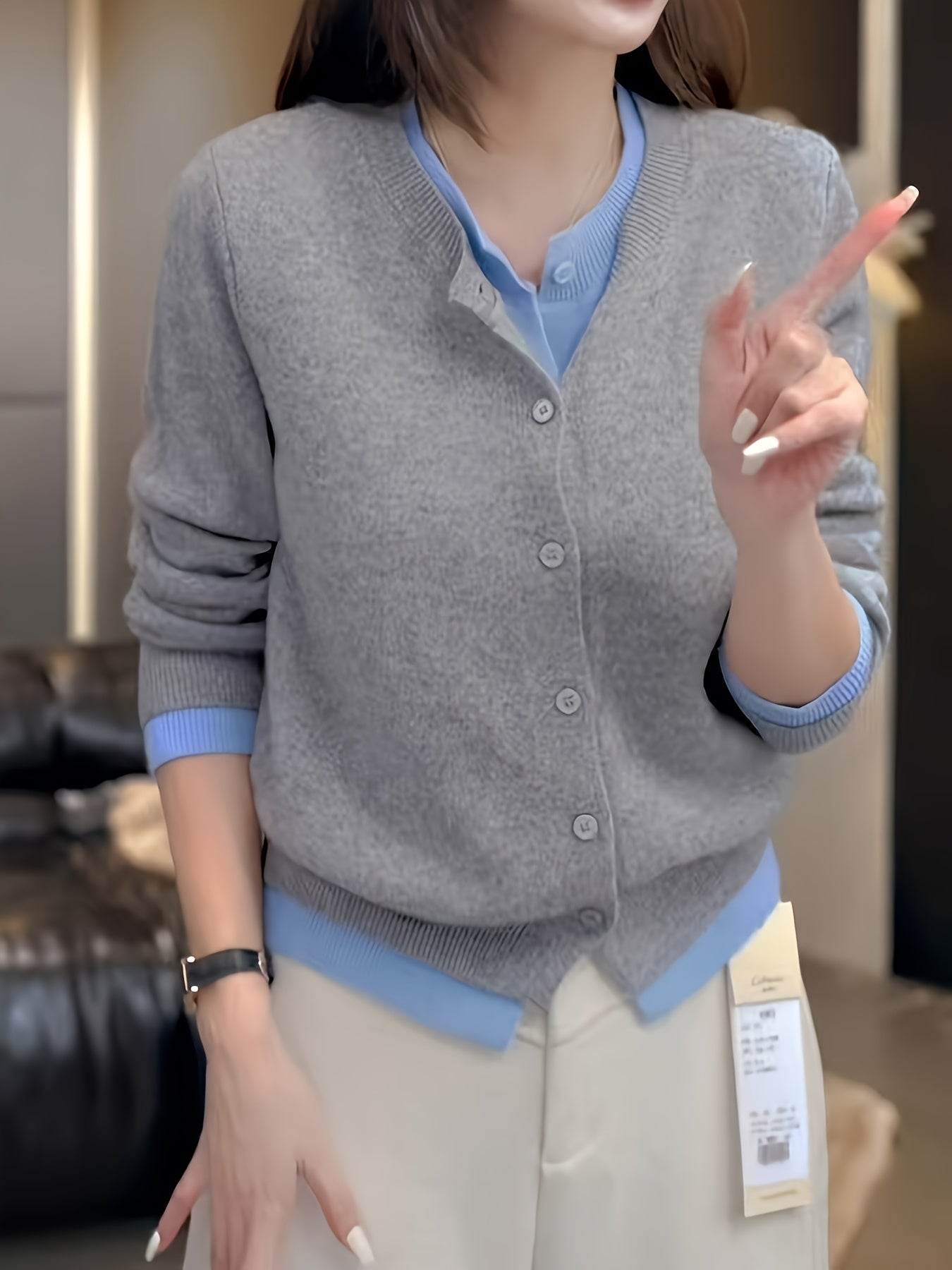 Plus Size Women's Color Block Faux Two-Piece Oversized Cardigan