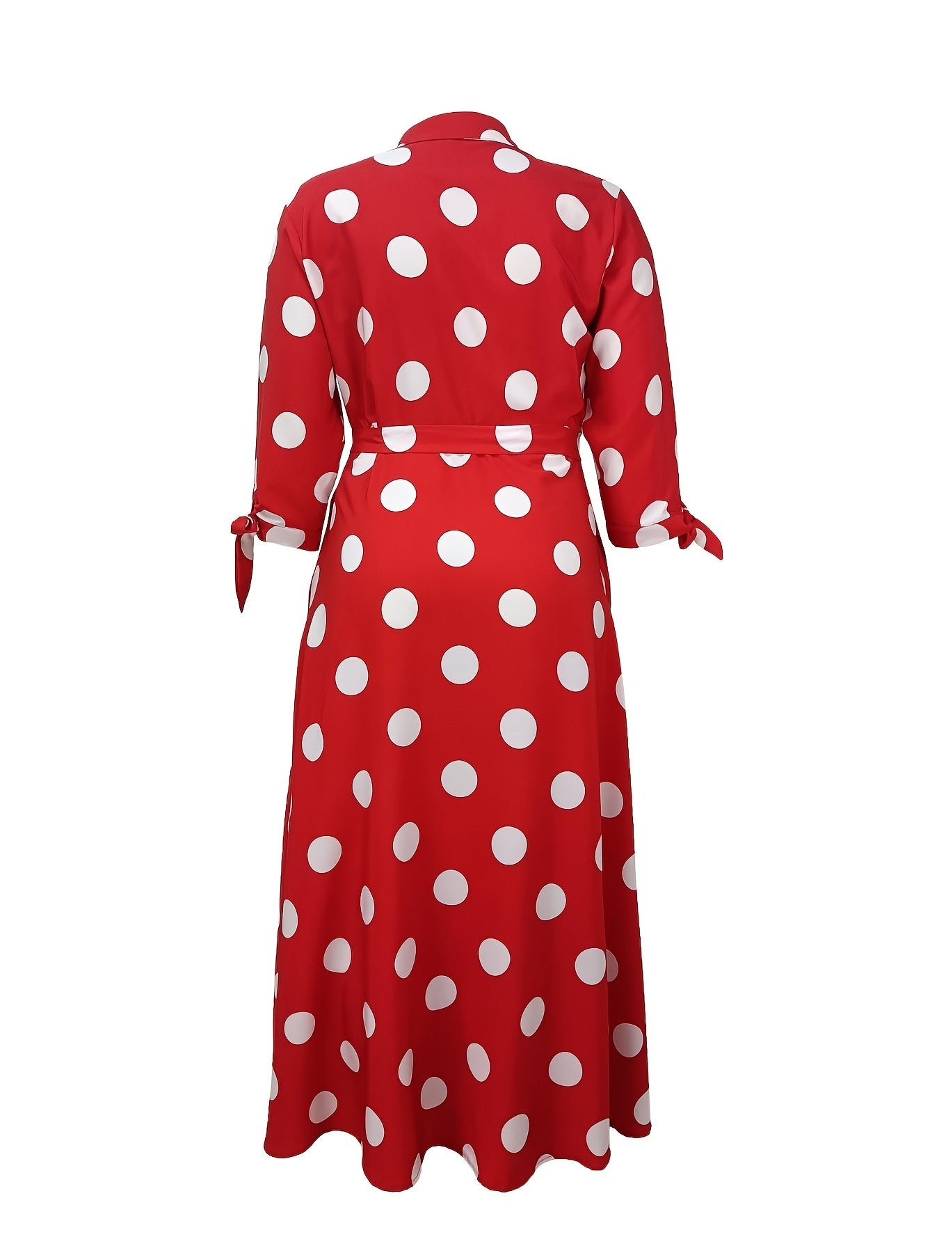 Plus Size Women's Polka Dot Maxi Dress with Collared Button Front and Belt