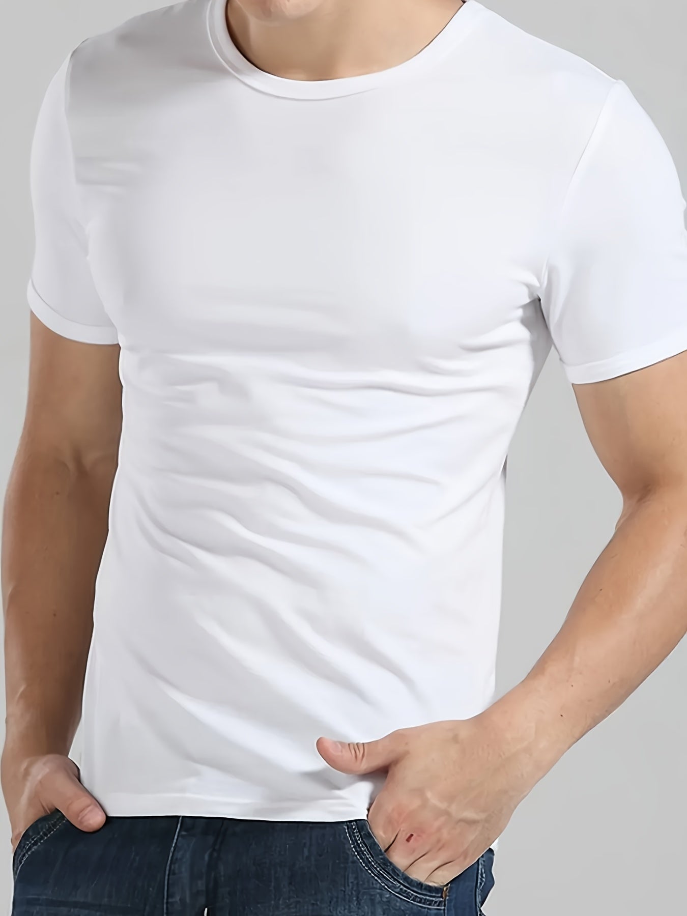 Men's Cotton T-Shirt 3-Piece Set Short Sleeve Crew Neck Solid Color Casual Top