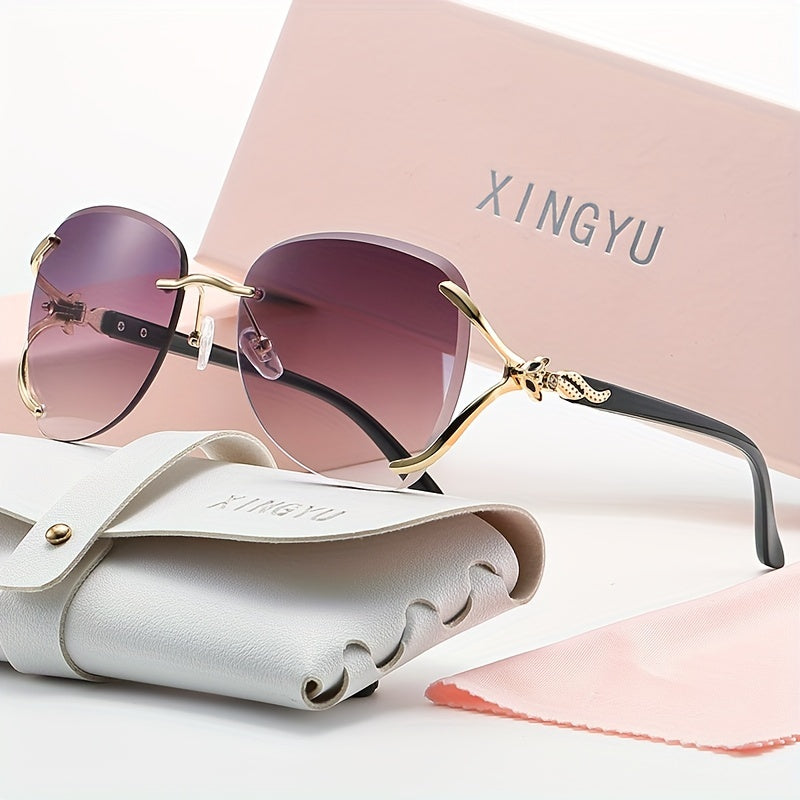 Women Rimless Chic Fox Head Sunglasses Gradient Lenses Metal Frame for Driving Outdoor