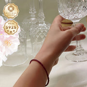 Women's Silver Bracelet with Red Faceted Natural Stones Adjustable Length Gift Box