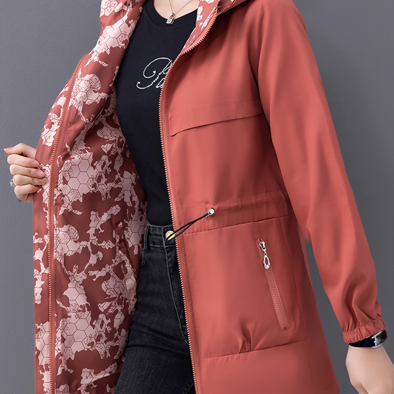 Women's Reversible Hooded Jacket Waterproof Windproof Polyester Spring Autumn Casual Lightweight
