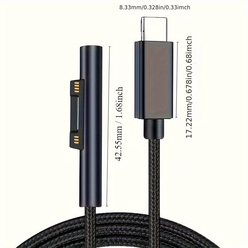 Fast Charging USB-C Cable for Surface Pro 3 4 5 6 7 8 15V 50-80W