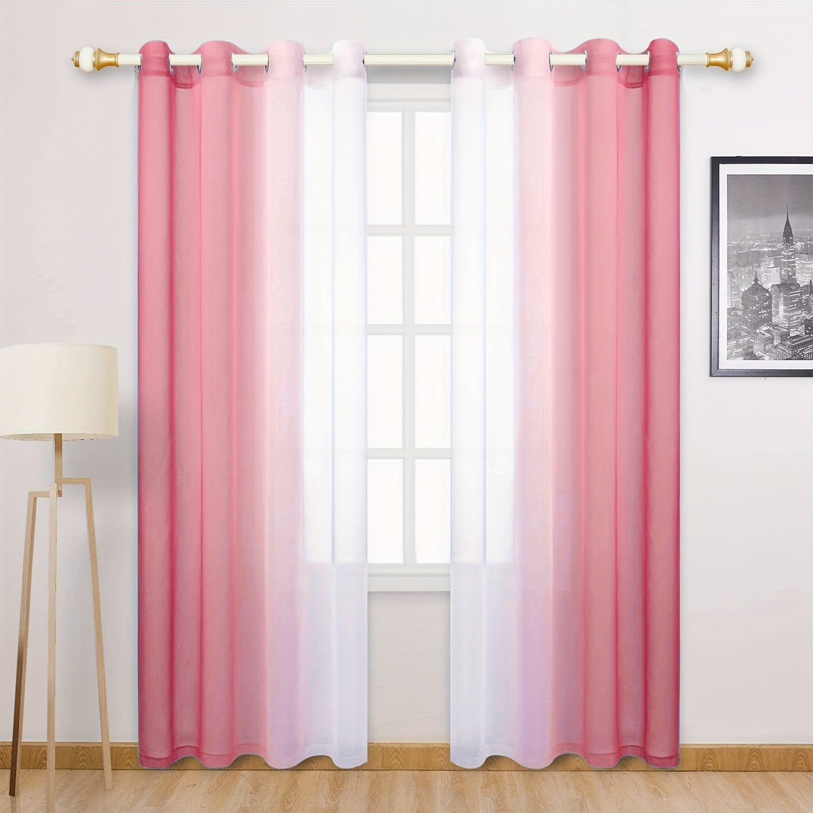 Juego de cortinas de hilos en degradé de poliéster con dos paneles transparentes para sala de estar, dormitorio y cocina