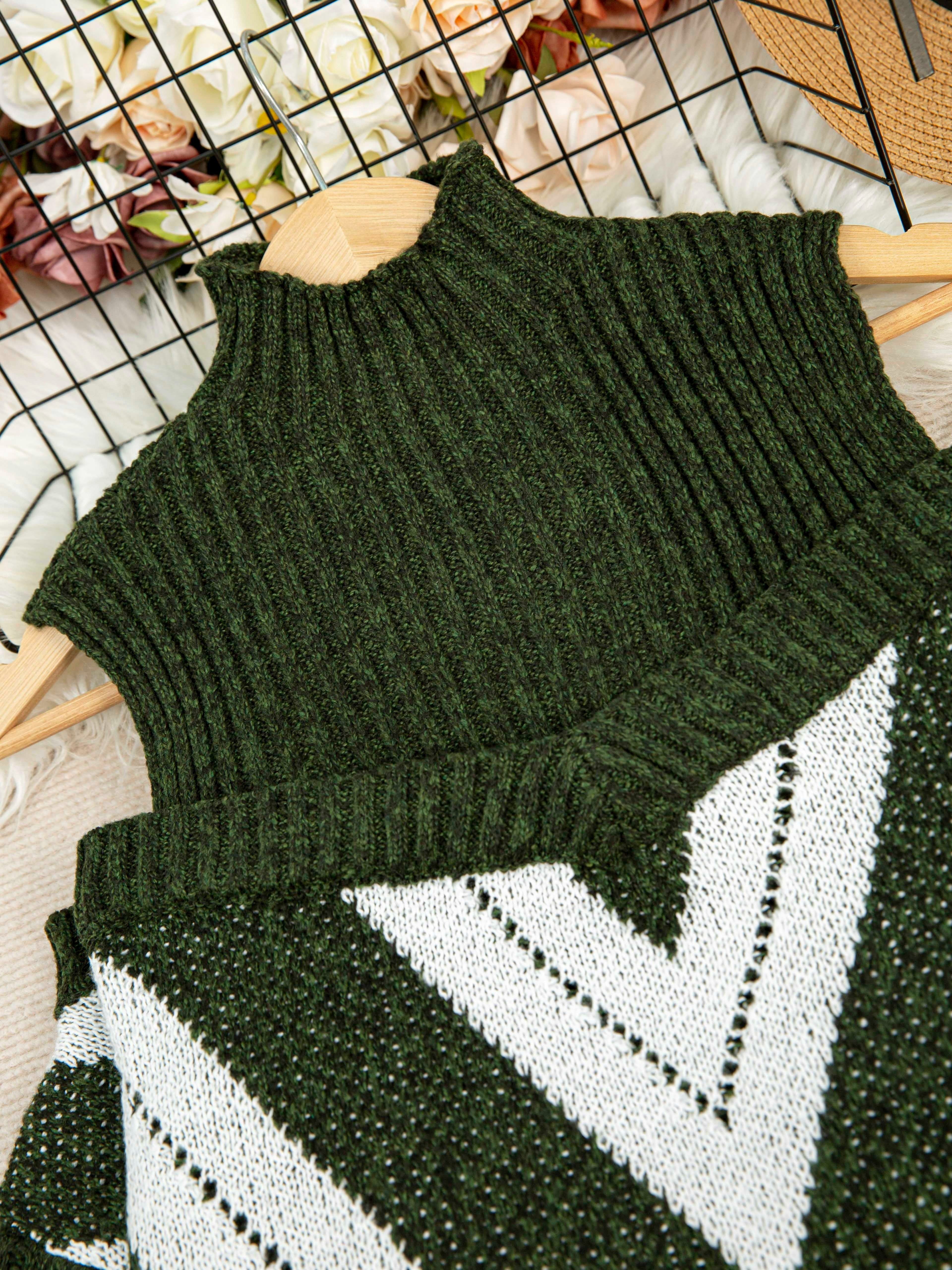 Plus Size Off-Shoulder High Neck Cable Sweater Striped Grey White Pullover