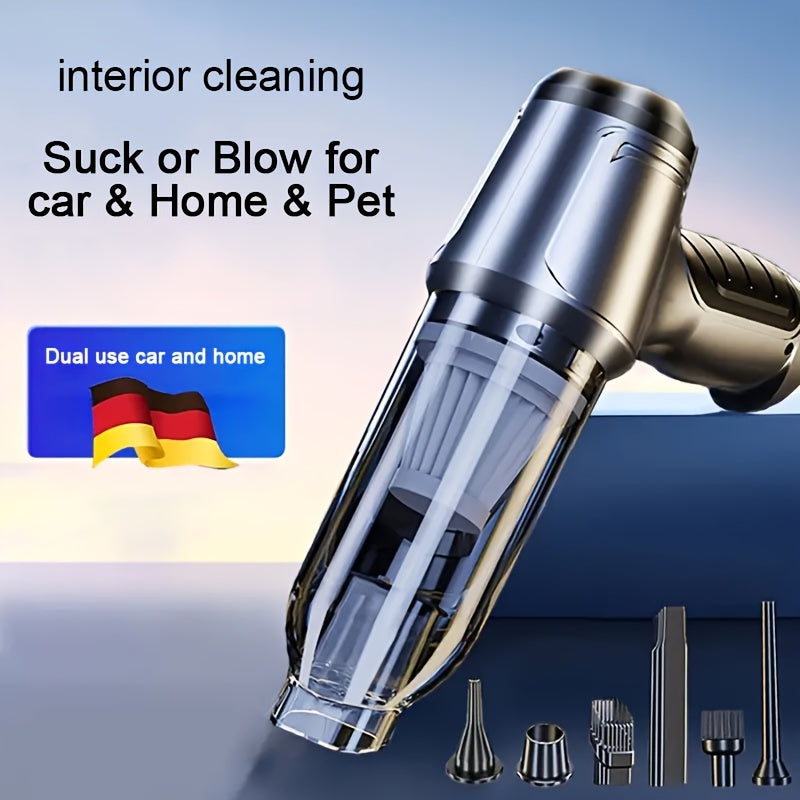 Portativ, simsiz mini qo'l vakuum tozalagichi avtomobil va uyda foydalanish uchun. Yuqori samaradorlik bilan USB orqali zaryadlanadi. Uy hayvonlari sochlarini tozalash uchun ideal. Kulrang/Yashil rang.