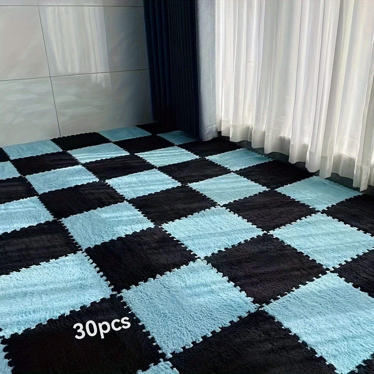 Set of 30 Braided Flannel Area Rugs Square Mats Low Pile Floor Tiles for Bedroom Living Room