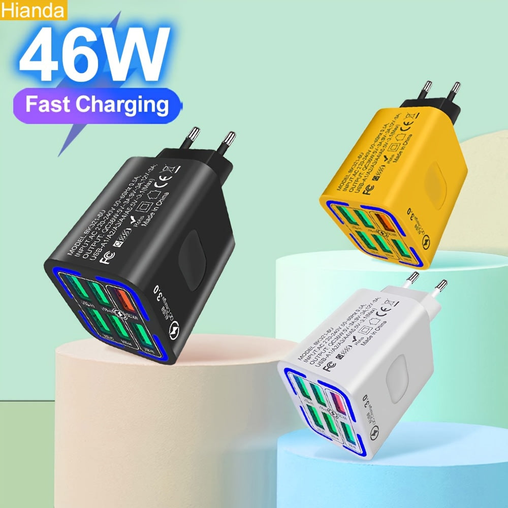 6-Port USB Wall Charger 36W QC3.0 Fast Charging European Plug for iPhone Samsung