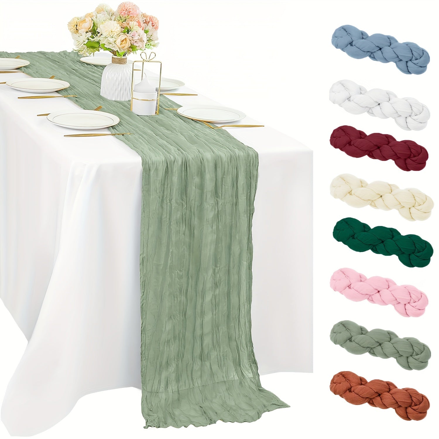 Boho Cheesecloth Table Runner Semi-Sheer Polyester for Special Occasions 1pc
