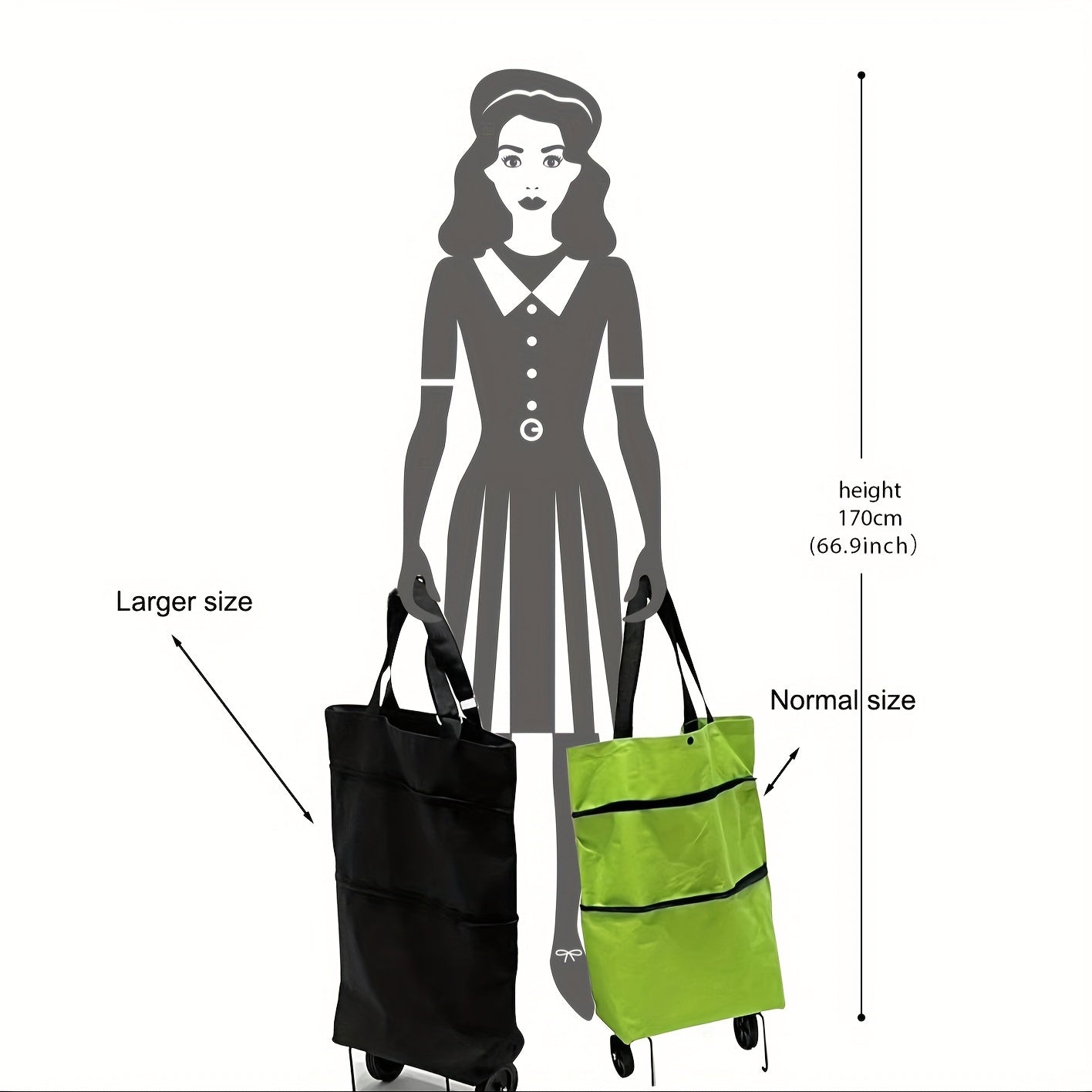 Reusable Shopping Cart with Wheels Large Capacity Foldable Oxford Cloth Green