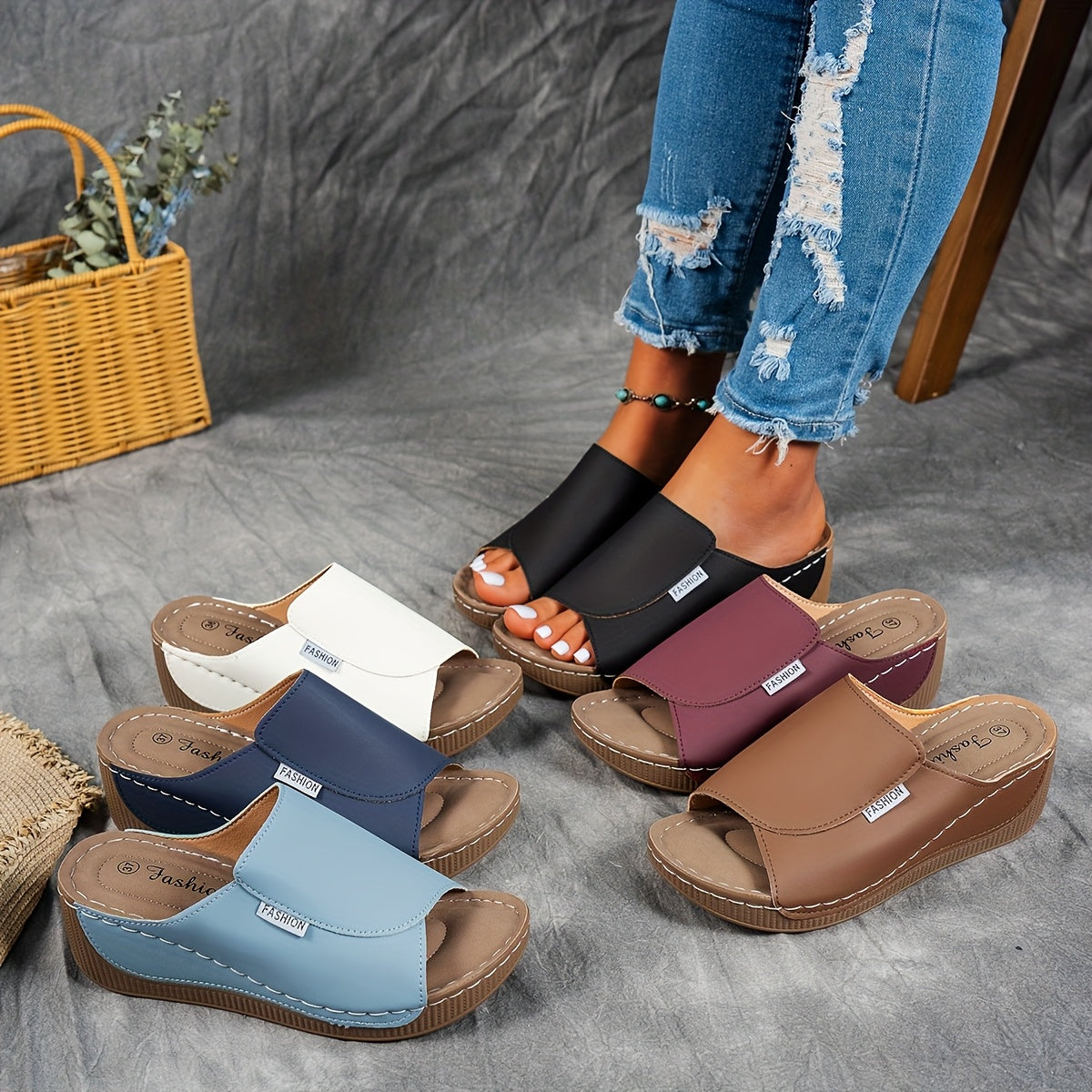 Ayollar uchun kengaytirilgan sandallar, ko'p rangli PU, bosib o'tiladigan, ochiq barmoqli, platformali, yuqori tagli oyoq kiyim