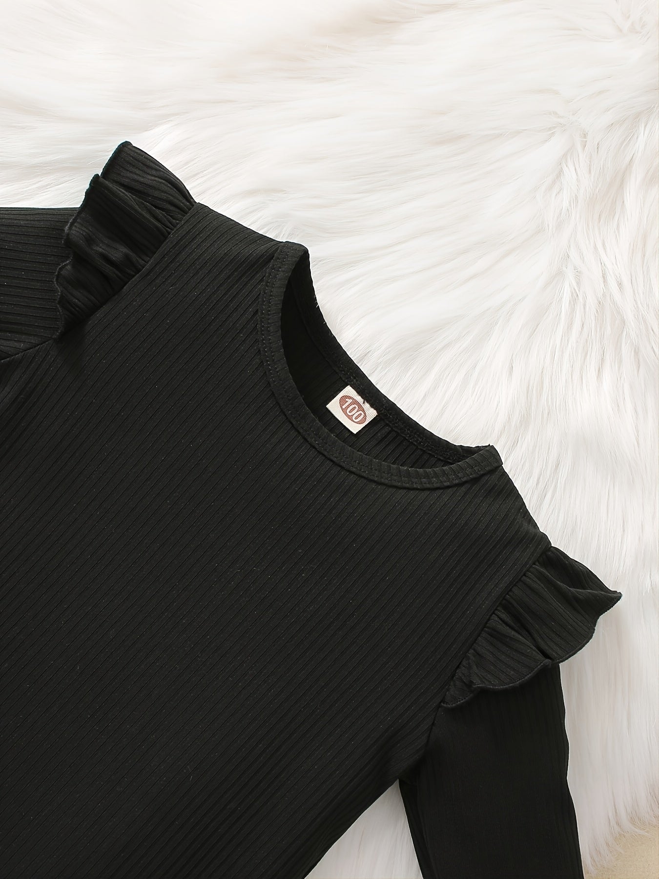 Girls' Long Sleeve Top and Skirt Set Cotton Ribbed Black and Yellow for Fall Winter