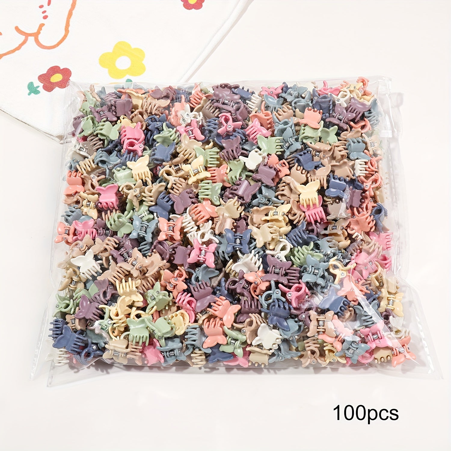 Набор из 100 пластиковых заколок для волос с цветами и бабочками для подростков и взрослых